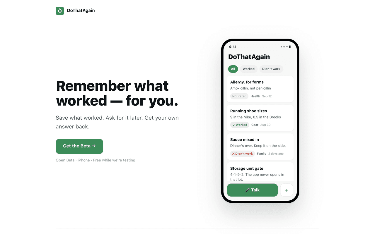 DoThatAgain personal memory app