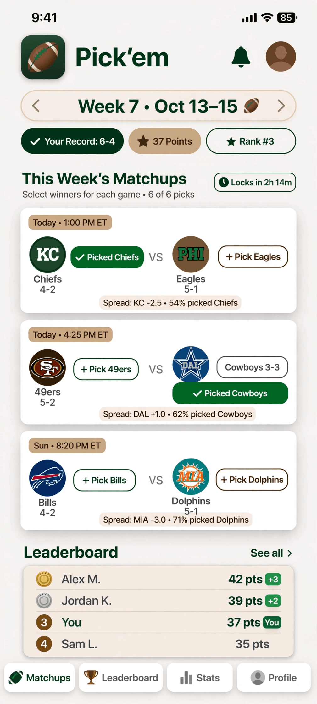 NFL Pick'em concept app